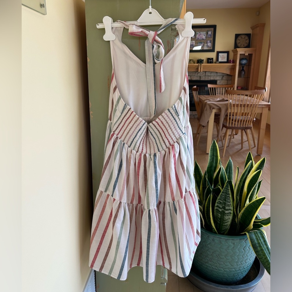 American Eagle Outfitters Cotton Linen Rainbow Striped Halter Tie Dress Large - Picture 4 of 16